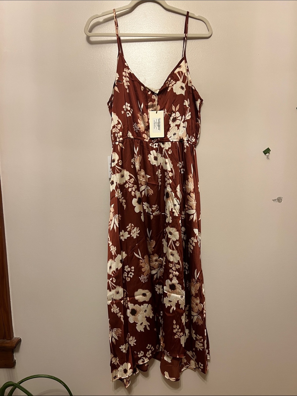 Joyfolie Rust Floral Spaghetti-Strap Slip Dress
